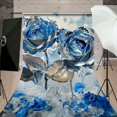 Aperturee - Aperturee Blue Grey Abstract Floral Fine Art Sweep Backdrop